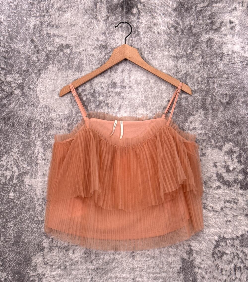 New Anthropologie Top Medium Womens Pleated Tulle Tank Pink